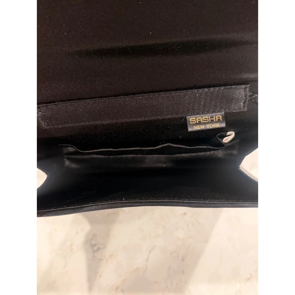 Sasha New York Vintage Black Satin Pleated Evening Crossbody‎ Bag Formal Clutch